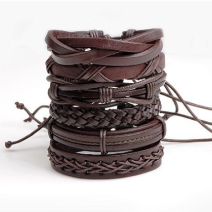 Waxed Leather Bracelet Set - 6pcs Premium Quality Cords