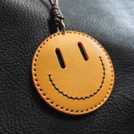 Genuine Leather Smiley Face Keychain - Top Grain Cowhide Bag Charm